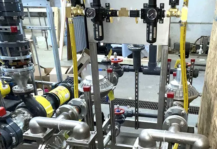 Stainless steel duplex Air-Operated Double Diaphragm pump skid for solids management
